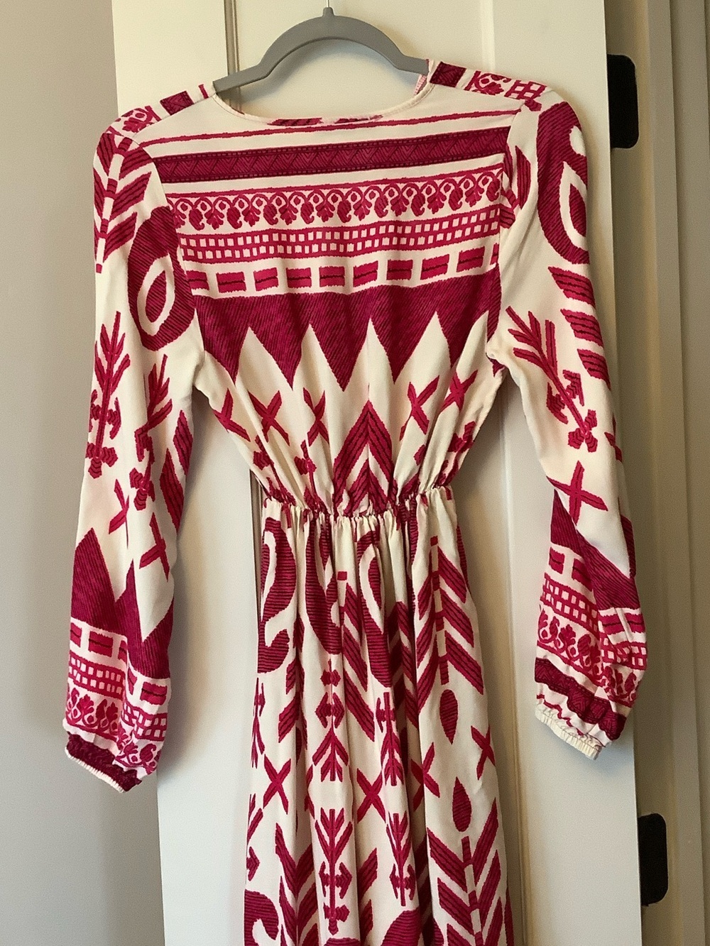 Bohemian Maxi Dress with Pink Geometric Embroidery - Picture 6 of 6